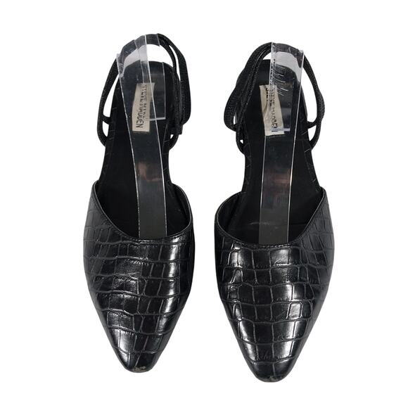 STEVE MADDEN! BLACK VEGAN LEATHER CROCO IMPRINT POINTY TOE LOW HEELS! SZ 8.5M - Picture 4 of 10